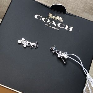 Coach Horse & Carriage Silver Plated Earrings NWT